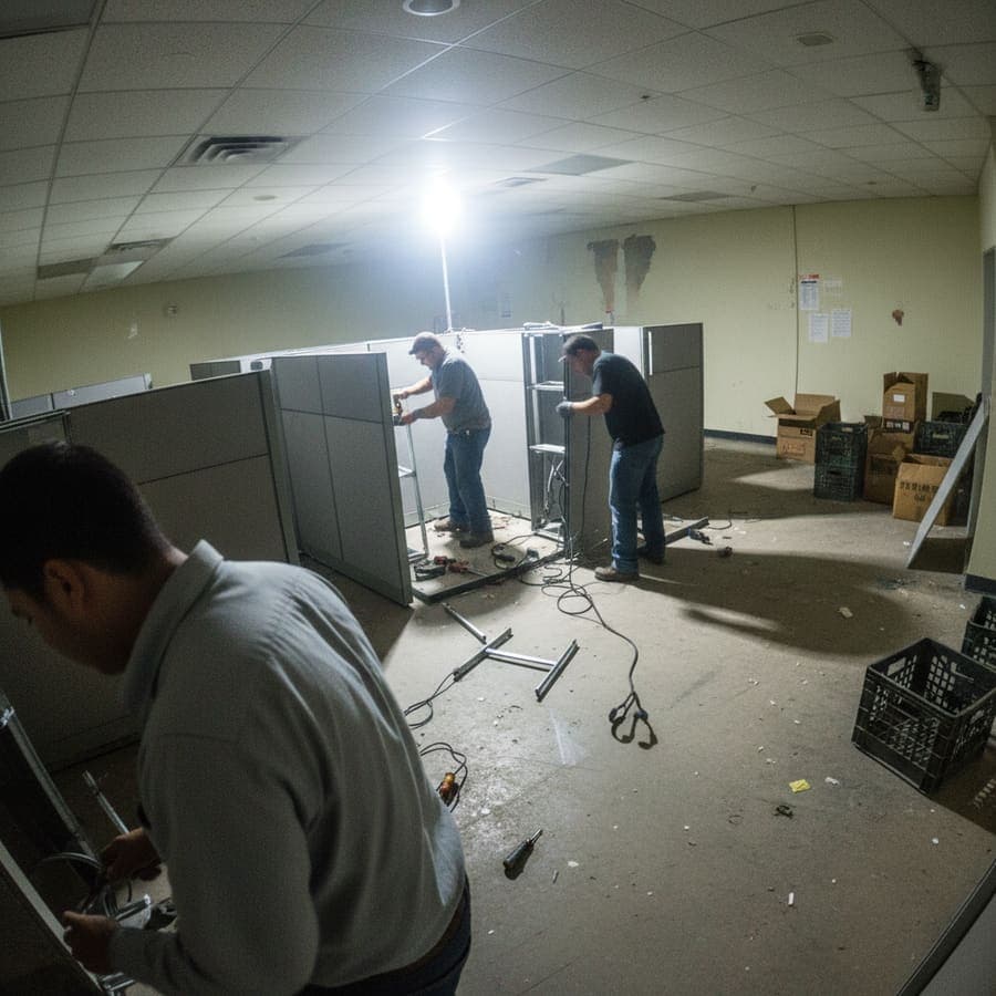 Lobby concierge greeting visitor and handling delivery coordination