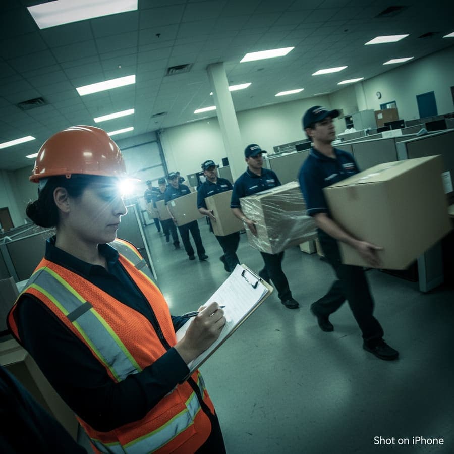Executive-floor porter preparing boardroom between client meetings